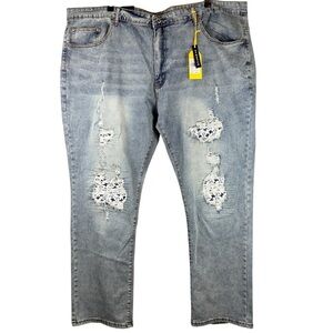 M. Society Jeans Mens 50x32 Blue Rip and Repair Stretch Denim Y2K Streetwear NWT
